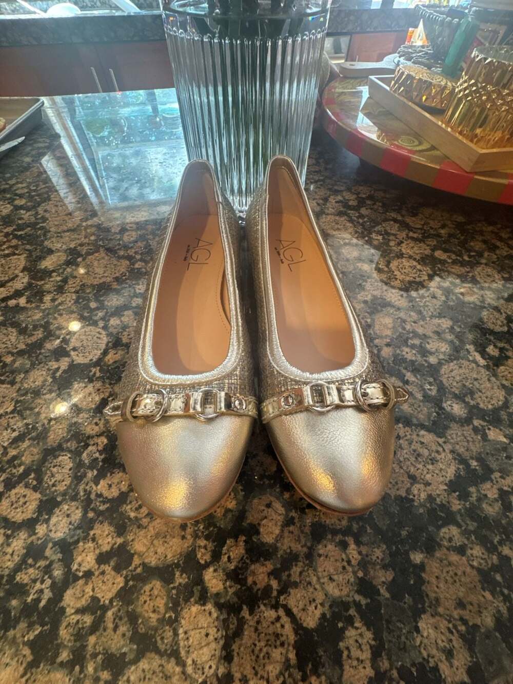 AGL Attilio Giusti Leombruni Monika Metallic Gold Cap Toe Ballet Flats Size 39.5